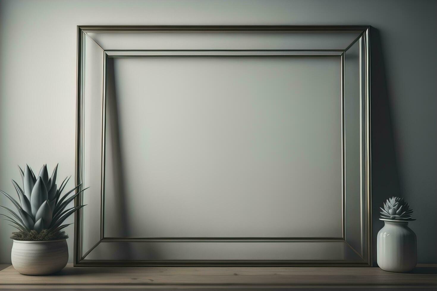 Glass picture frame on a solid color background. ai generative photo