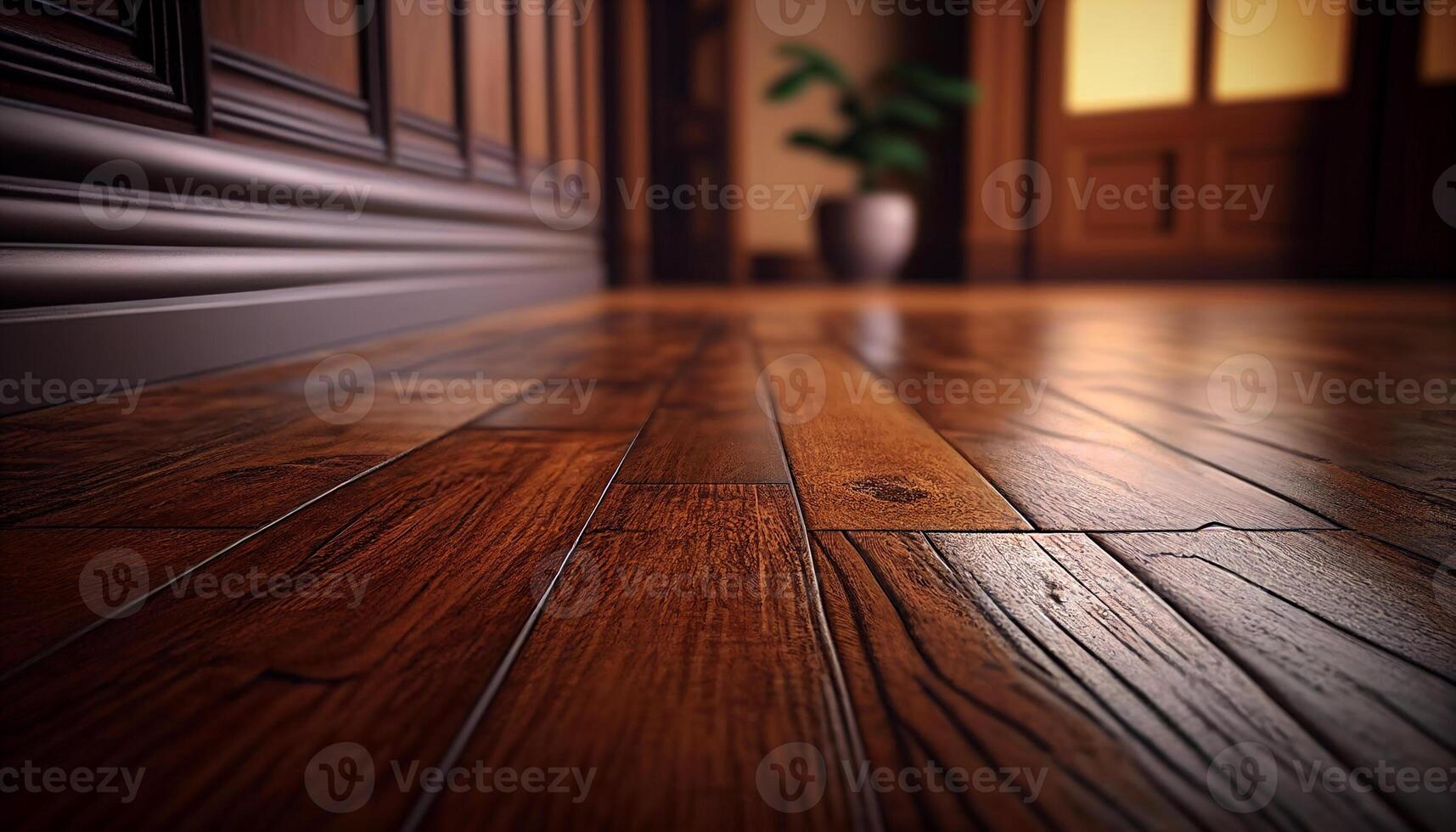 Room with wooden floor, flooring made of brown wood, photo