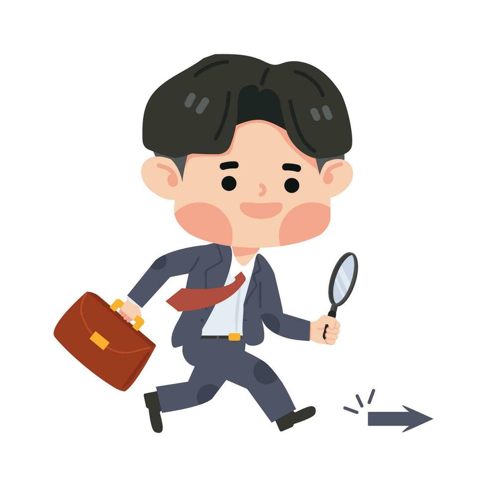 business man looking at arrows pointing with Magnifying glass vector