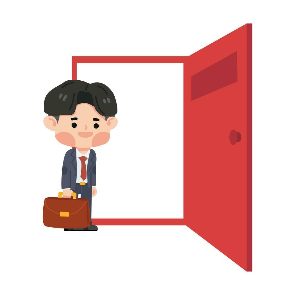 Business man  open red door with job vector