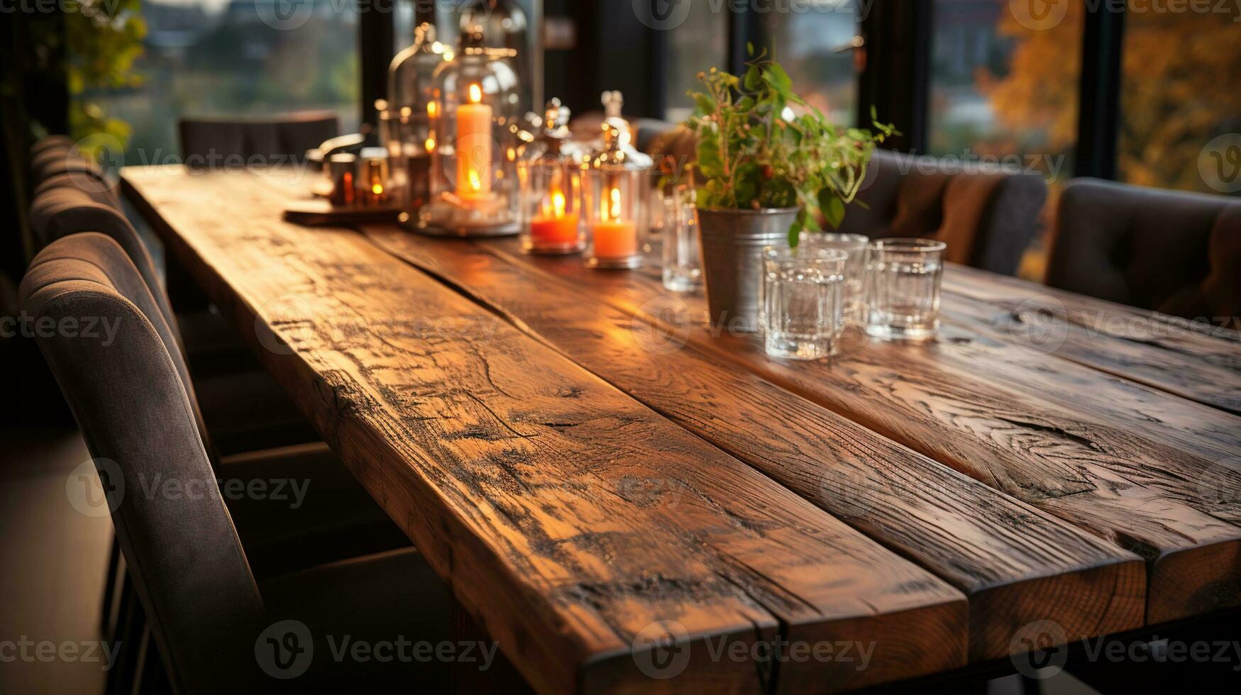 un frente ver de un oscuro rústico marrón, vacío de madera mesa para producto colocación con borroso fondo, servicio como un blanco madera mesa Bosquejo, ai generativo foto