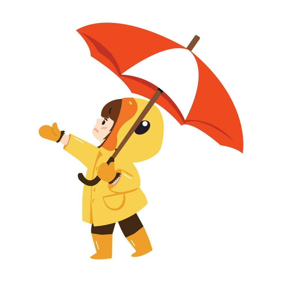 niña con paraguas y impermeable vector