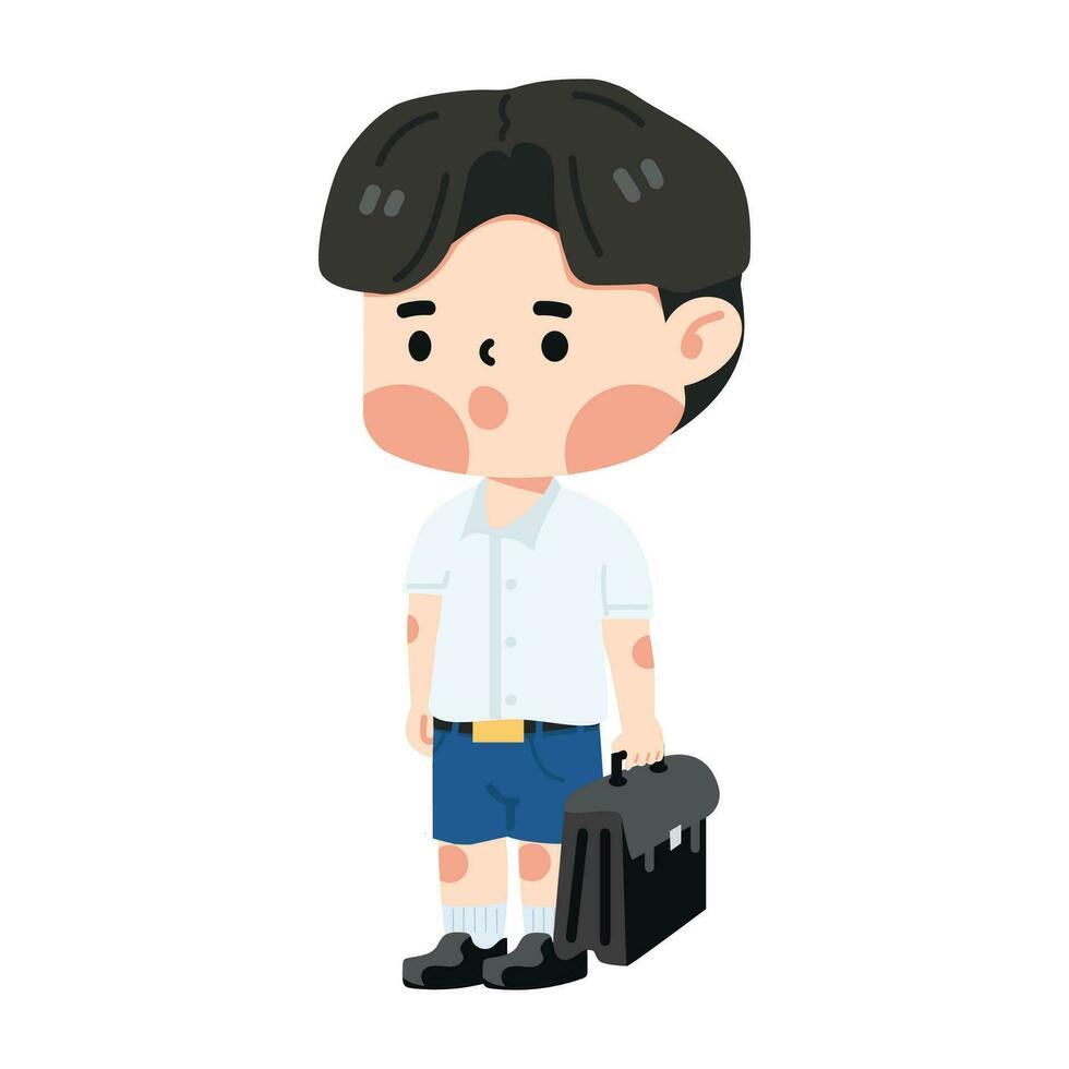 Cute boy student  holding  bag education cartoon vector