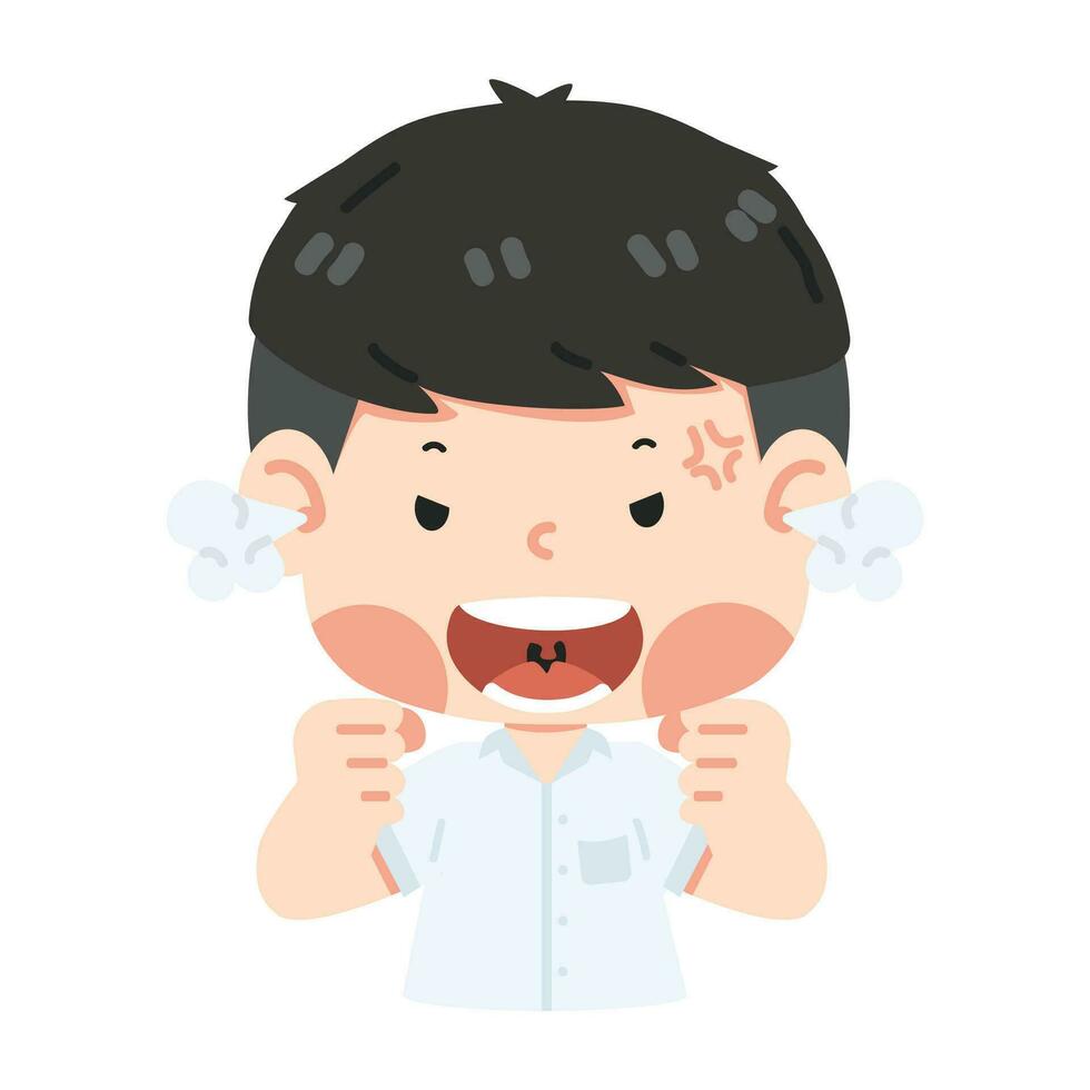 Cute boy student angry pose expression vector