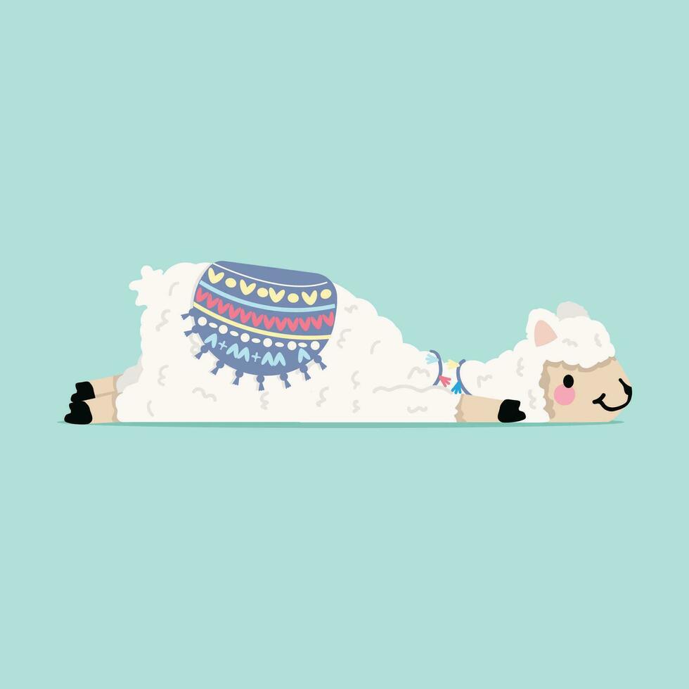 Cute lama alpaca Sleeping Cartoon vector