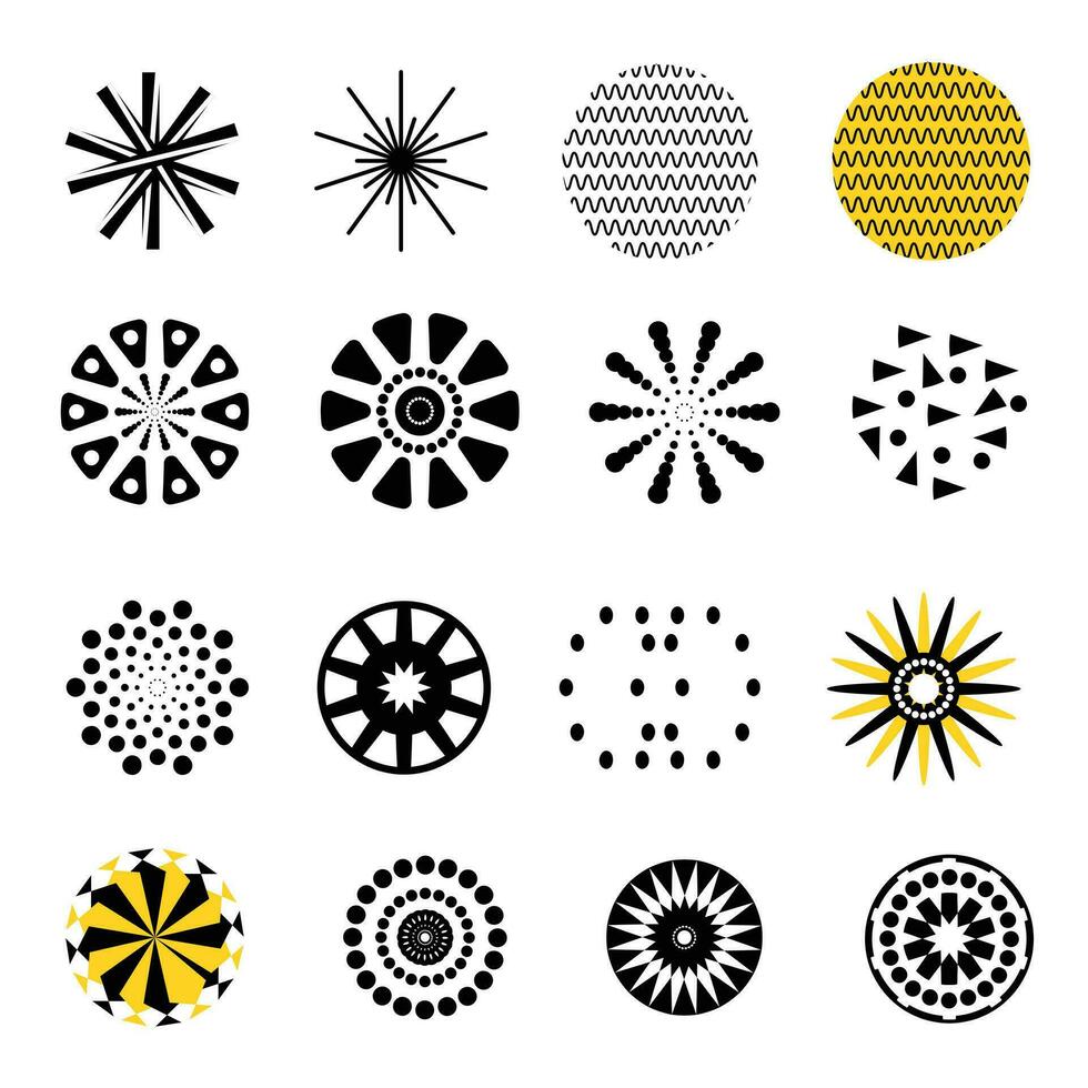 Set of colorful abstract modern circle shapes design. Abstract graphic design elements. Geometric shapes of different colors modern design style. Template ready for use in vector