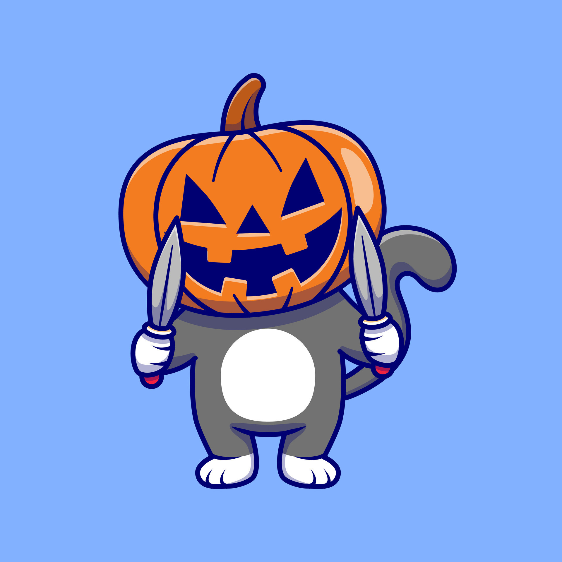 Premium Vector  Halloween illustration with a funny cat and pumpkin