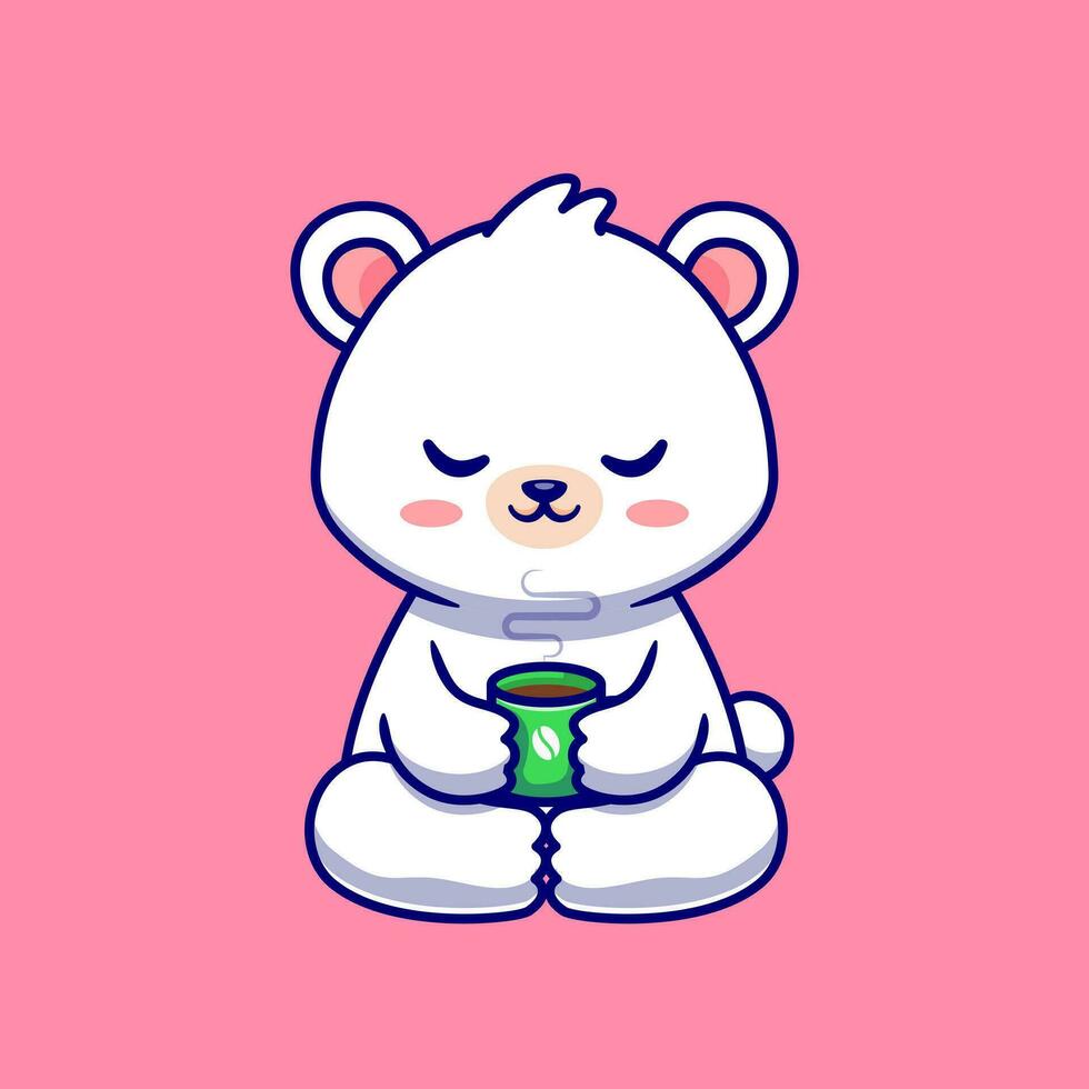 Cute Baby Polar Bear With Coffee Cup Cartoon Vector Icon  Illustration. Animal Drink Icon Concept Isolated Premium  Vector. Flat Cartoon Style