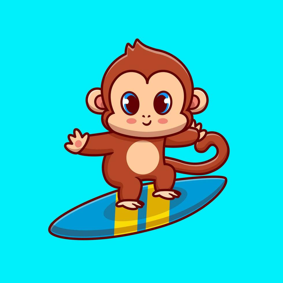 Cute Monkey Surfing Cartoon Vector Icon Illustration. Animal  Sport Icon Concept Isolated Premium Vector. Flat Cartoon  Style