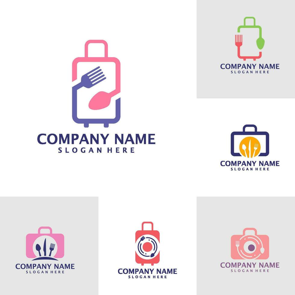 Set of Food Suitcase logo design vector. Suitcase logo design template concept vector