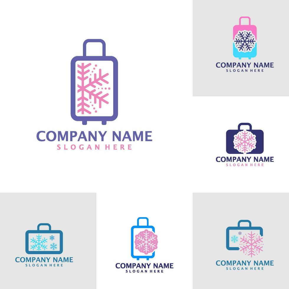 Set of Winter Suitcase logo design vector. Suitcase logo design template concept vector