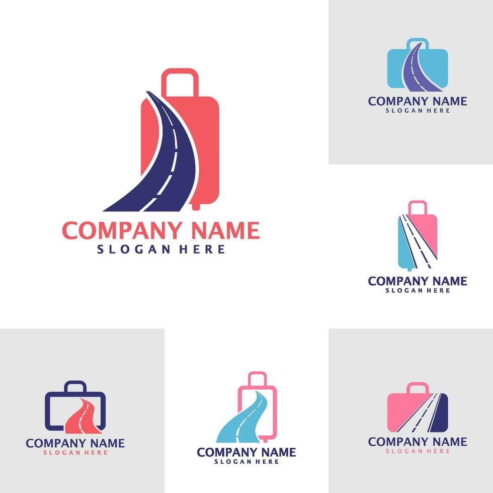 Set of Road with Suitcase logo design concept vector. Suitcase logo design template vector