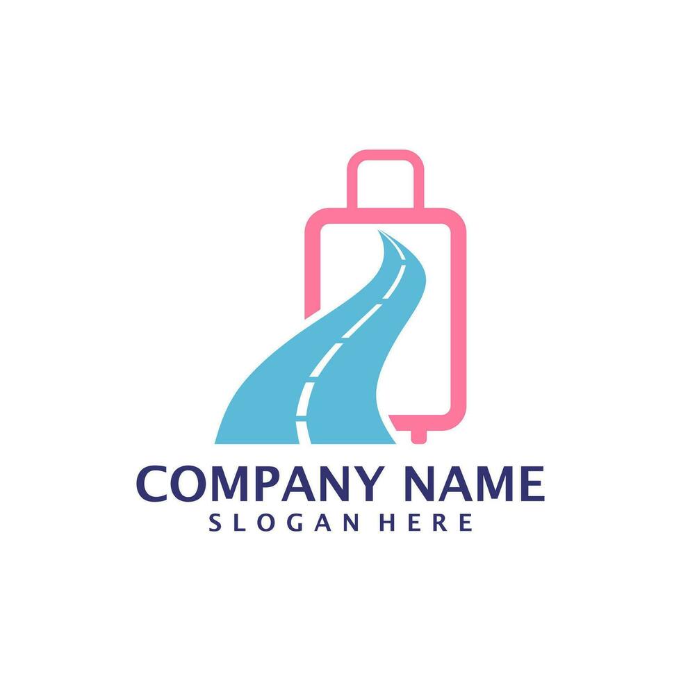 Road with Suitcase logo design concept vector. Suitcase logo design template vector