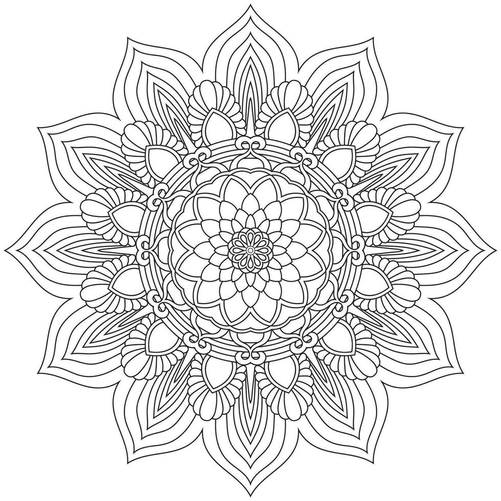 Circular flower mandala pattern for Henna, Mehndi, tattoo, decoration. Decorative ornament in ethnic oriental style. Outline doodle hand draw vector