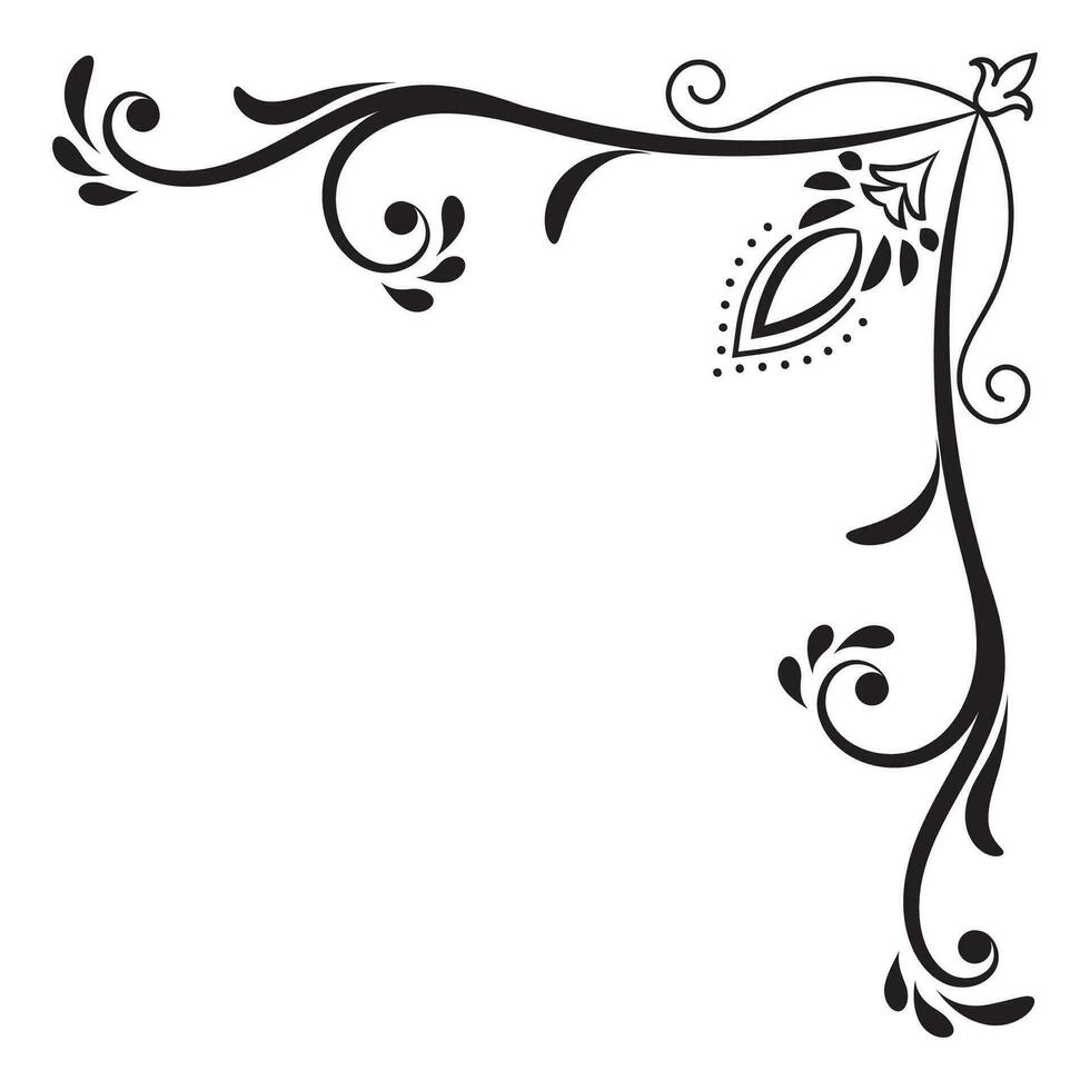 Thin line vintage corner. Medieval period of the Victorian dynasty. Fancy black monogram frame design element abstract icon collection Flower simple symbol vector