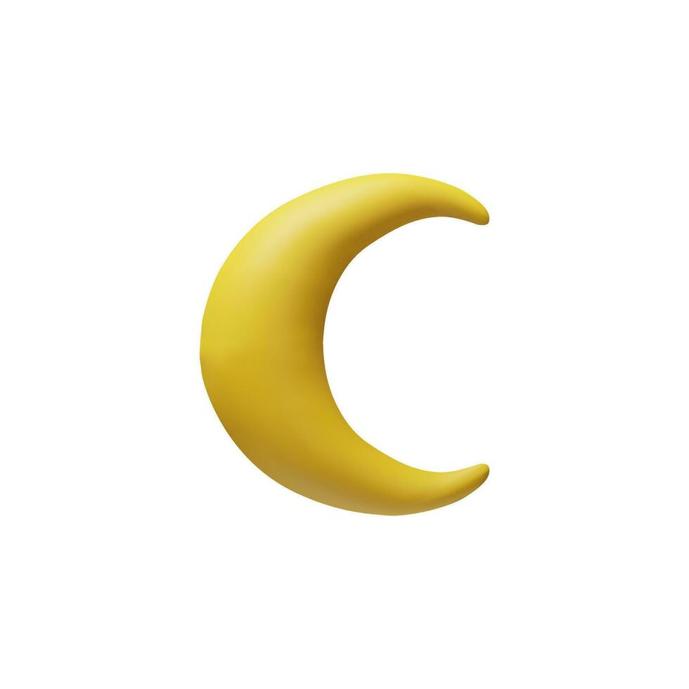 3d hacer Luna en arcilla estilo. vector amarillo creciente. Arábica elemento para Ramadán selebración islámico símbolo en el plastico estilo. espacio elemento en noche cielo