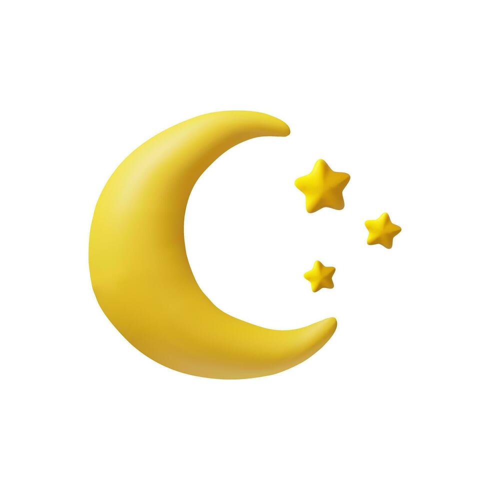 3D render moon and star. Moonlight astronomy element. Lunar sky. Vector illustration about clean weather. Nighttime symbol un astronomy.