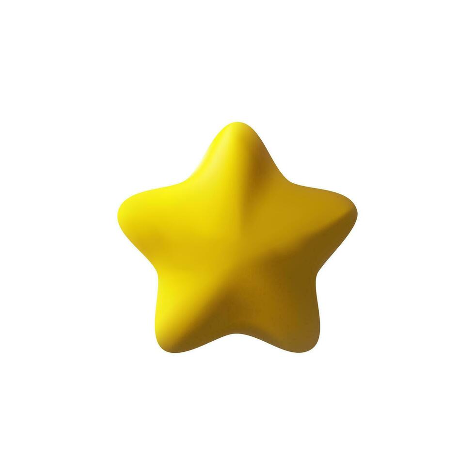 3d hacer amarillo estrella. realista espacio icono. oro símbolo de tasa. firmar de rango, comentario, revisar, otorgar, ganar. vector icono en arcilla estilo. dorado elemento en dibujos animados el plastico estilo