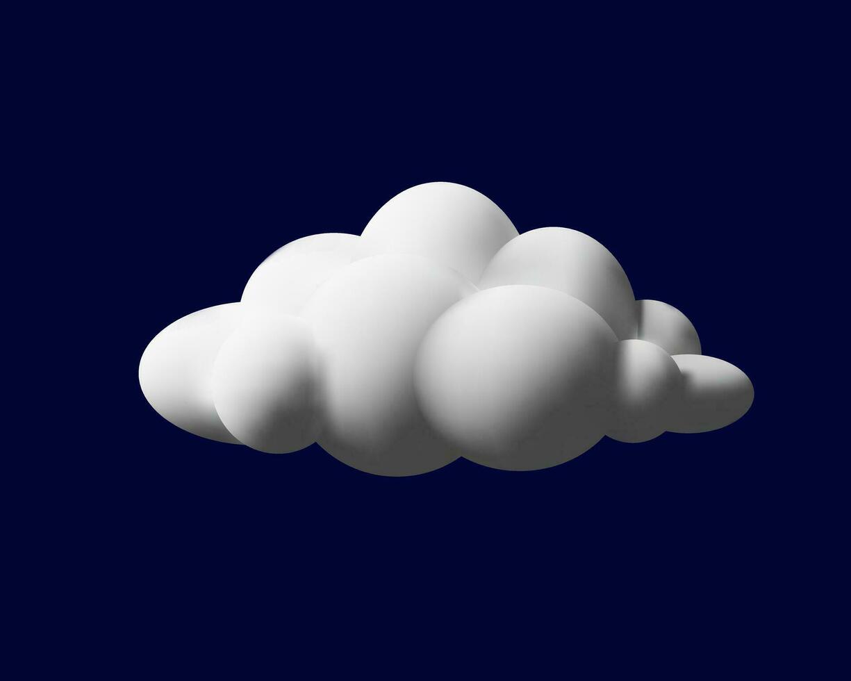 3D render fluffy cloud. Realistic modern icon in clay style. Vector illustration white element on blue sky background. Soft heaven. Meteorology symbol of cloudy weather