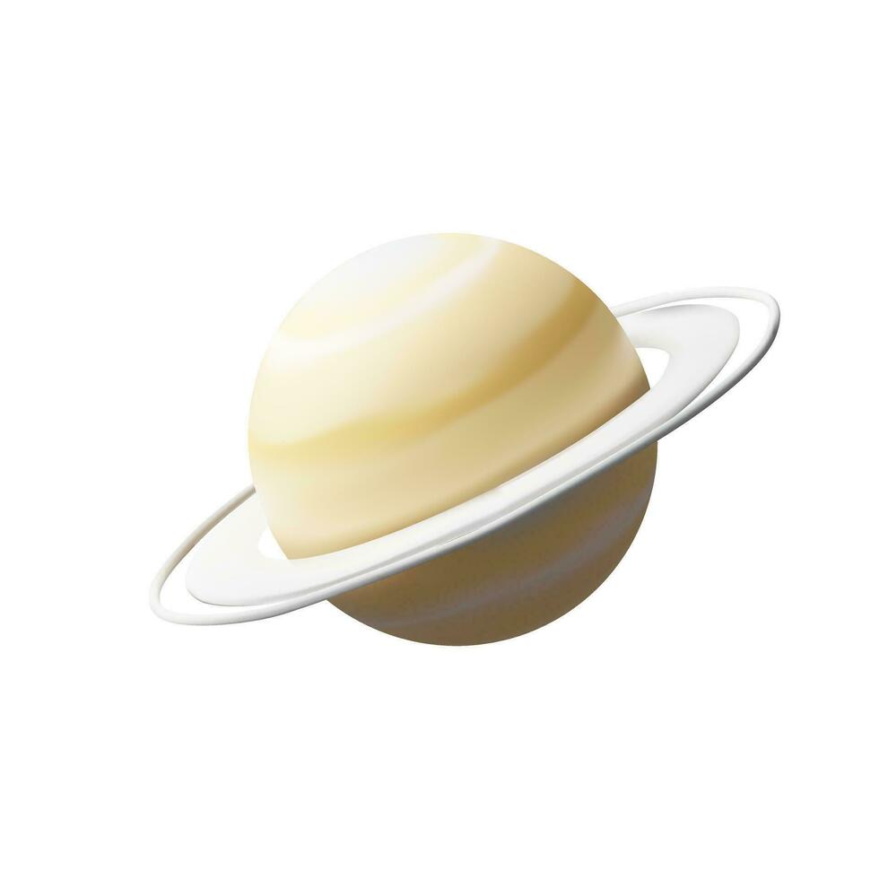 3D render Saturn. Planet in Solar system, Milky way galaxy. Realistic sphere cosmos object with rings. Vector illustration on astronomy in clay style. Globe decoration for planetary concept
