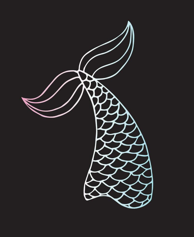 Vector holographic hand drawn mermaid tail