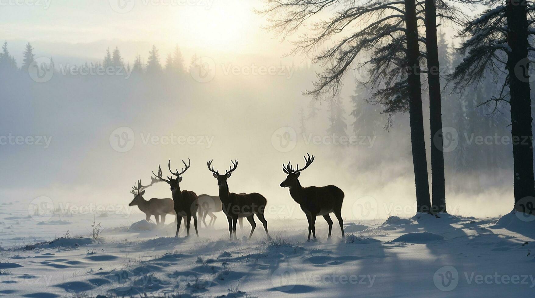 hermosa frío Mañana invierno nieve antecedentes con arboles bosque y montaña en el fondo, suavemente nieve ver en contra el azul cielo, gratis espacio para tu decoración foto