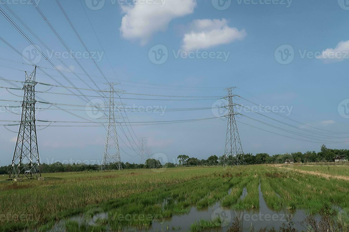 communication tower, electrical tower, power grip, telecommunication tower, mobile phone relay tower, with cables and other technological background photo