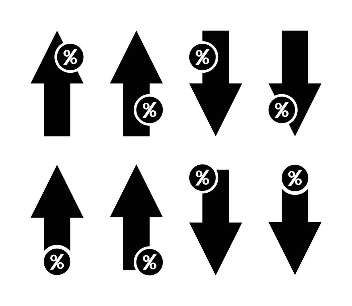 Up and down arrow and presentation icon set, black color design on white background. Vector illustration for finance business.