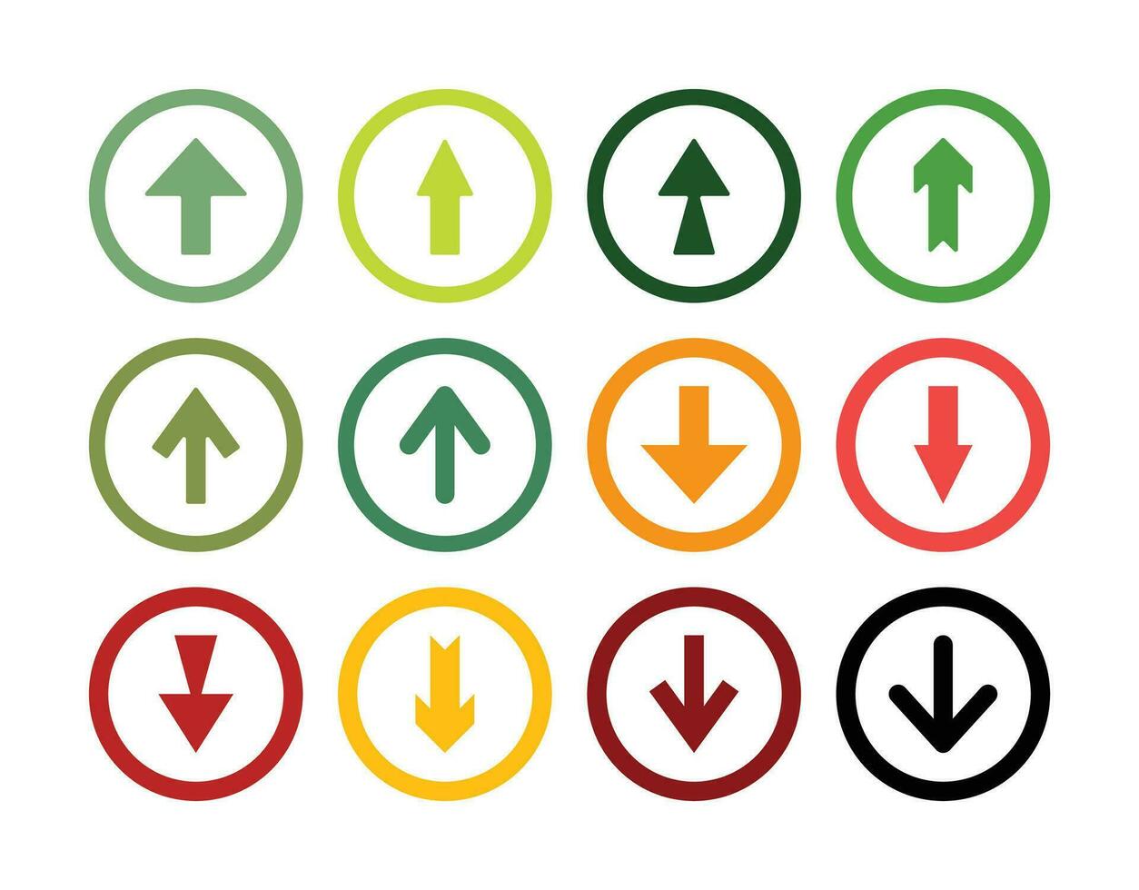 set of arrow icons in a circle, in an up and down direction. Fun colorful flat design, vector for social media, web, apps, flyers.