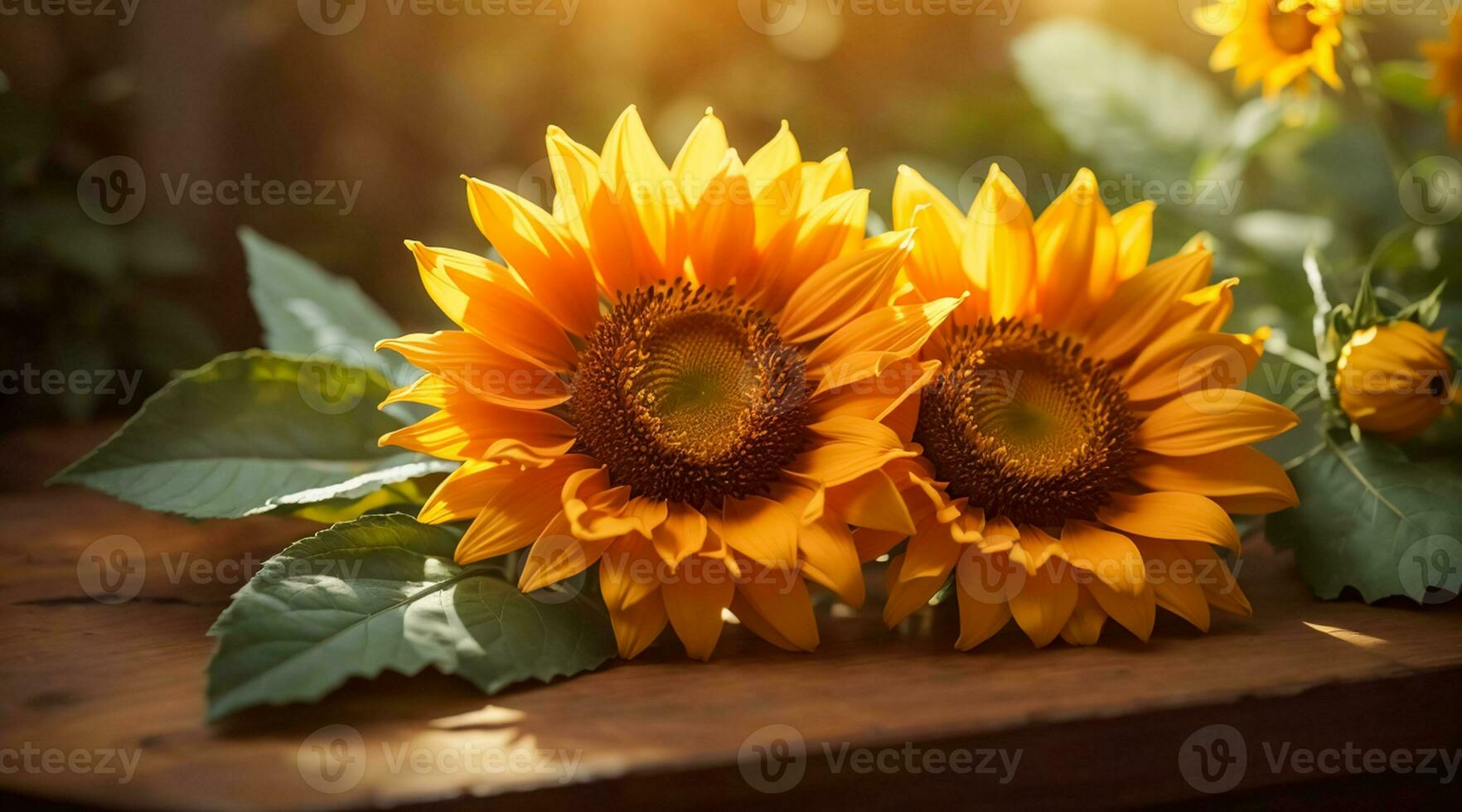 set of yellow flowers, sunflowers with leaves, botanical picture, floral design for digital content photo