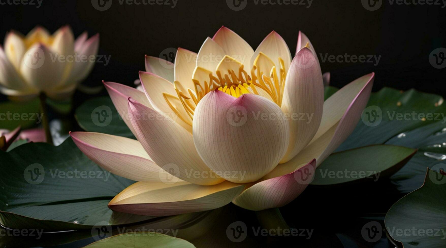 Beautiful pink waterlily or lotus flower in pond photo