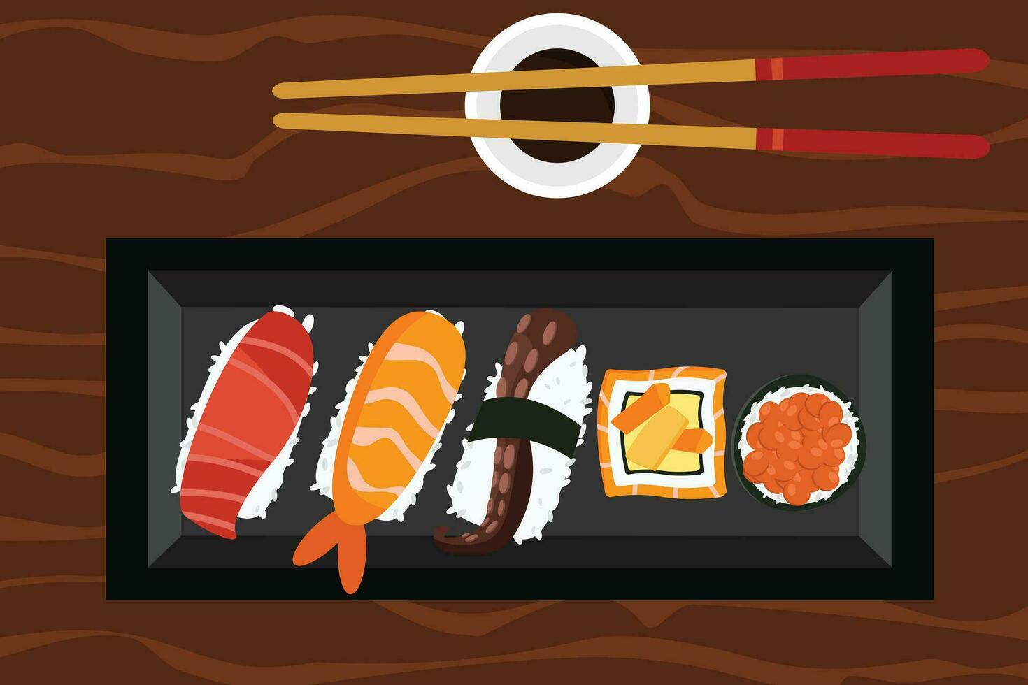 Sushi, Japanese food on a wooden background. delicious. Sushi roll with salmon, , selective food vector. vector