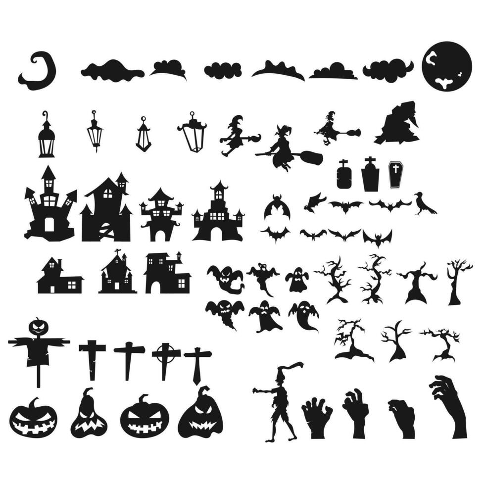 Collection of halloween silhouettes icon vector