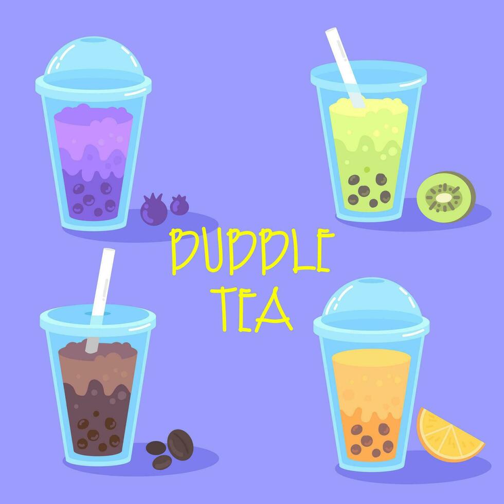Vector flat illustration with bubble tea set