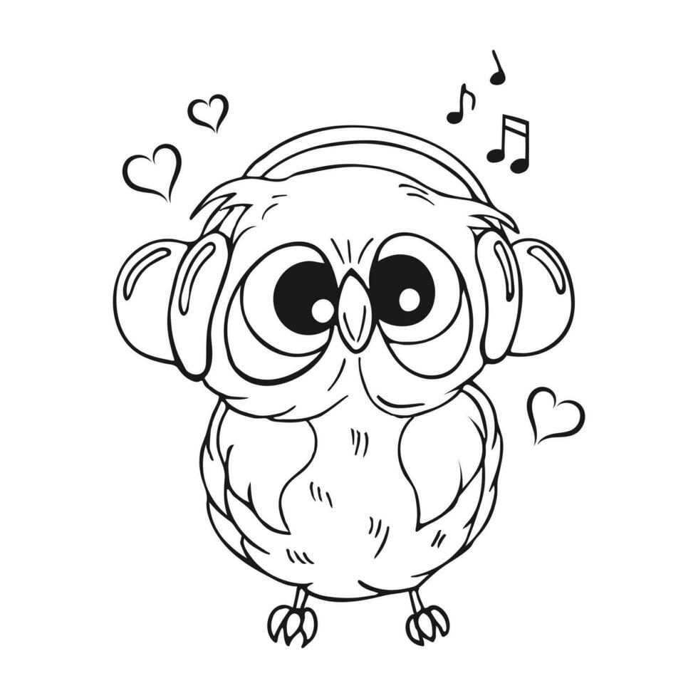 Cute owl character, owl chick. Outline drawing, sketch for coloring