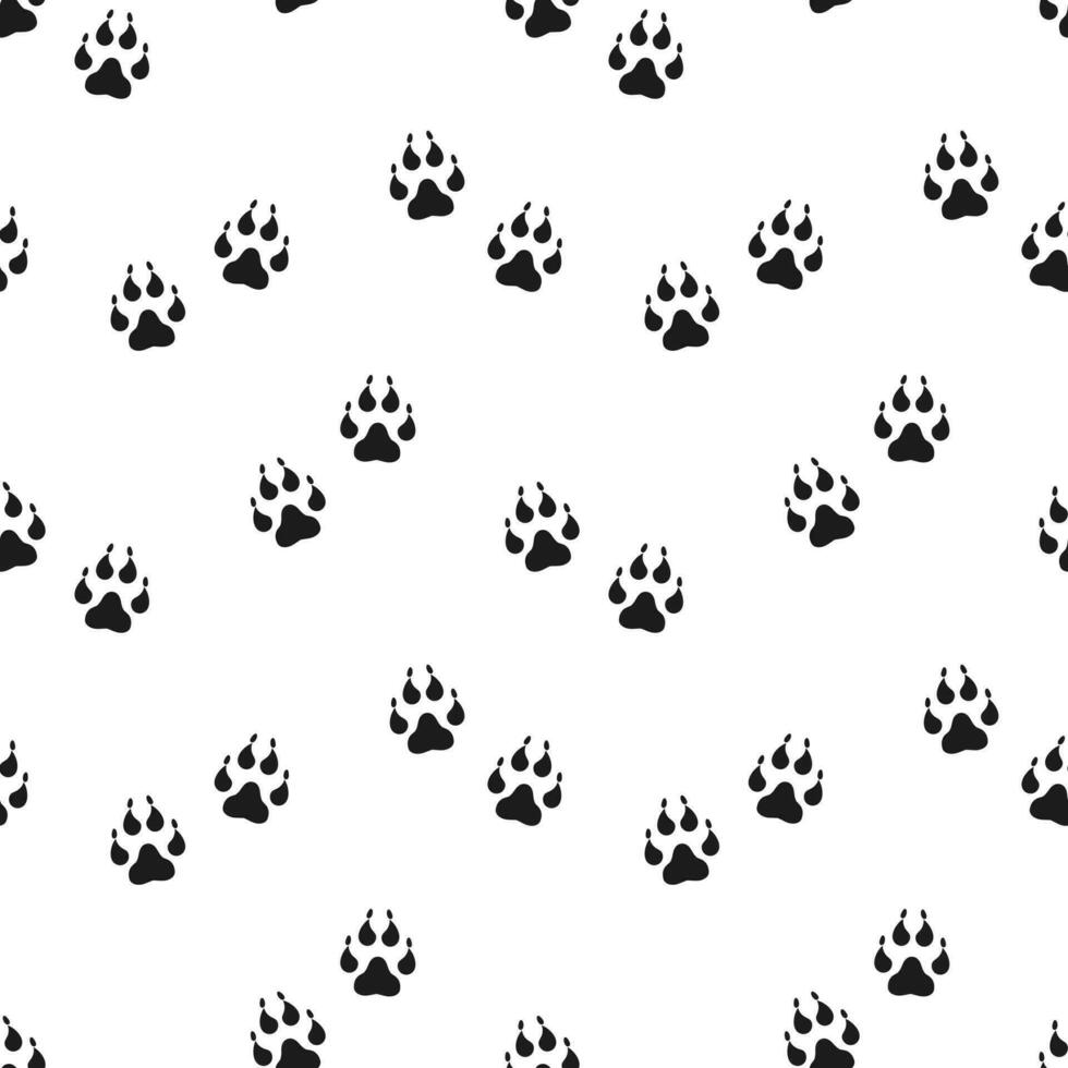 Seamless pattern from animal wolf footprints. Black and white simple design. Print, background, wallpaper, vector