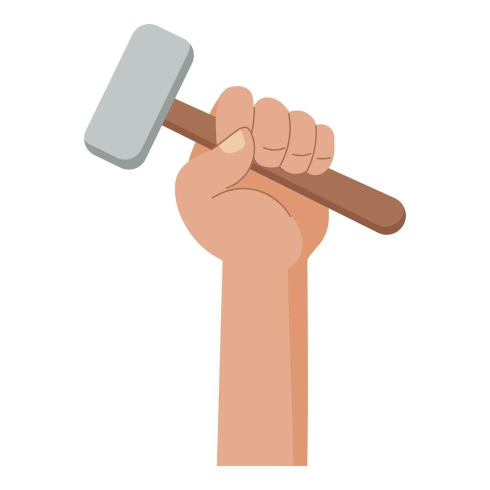 trabajando mano con trabajando herramienta martillo, llave inglesa. labor día. icono, ilustración, vector