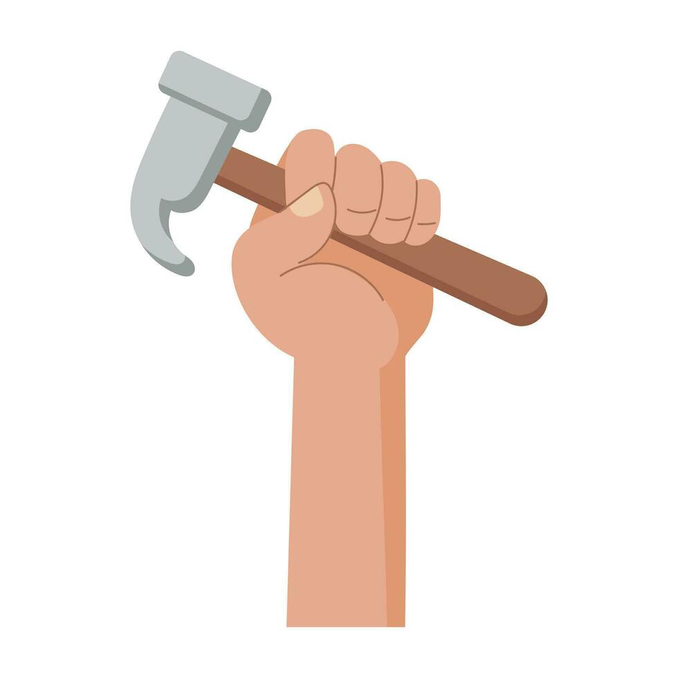 Working hand with working tool hammer, wrench. Labor Day. Icon, illustration, vector