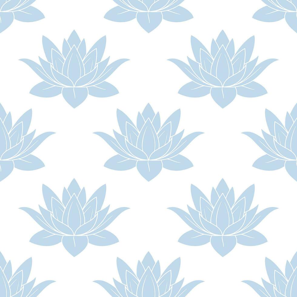 Seamless pattern, delicate blue lotus flowers on a white background. Floral background, fabric, print. Vector