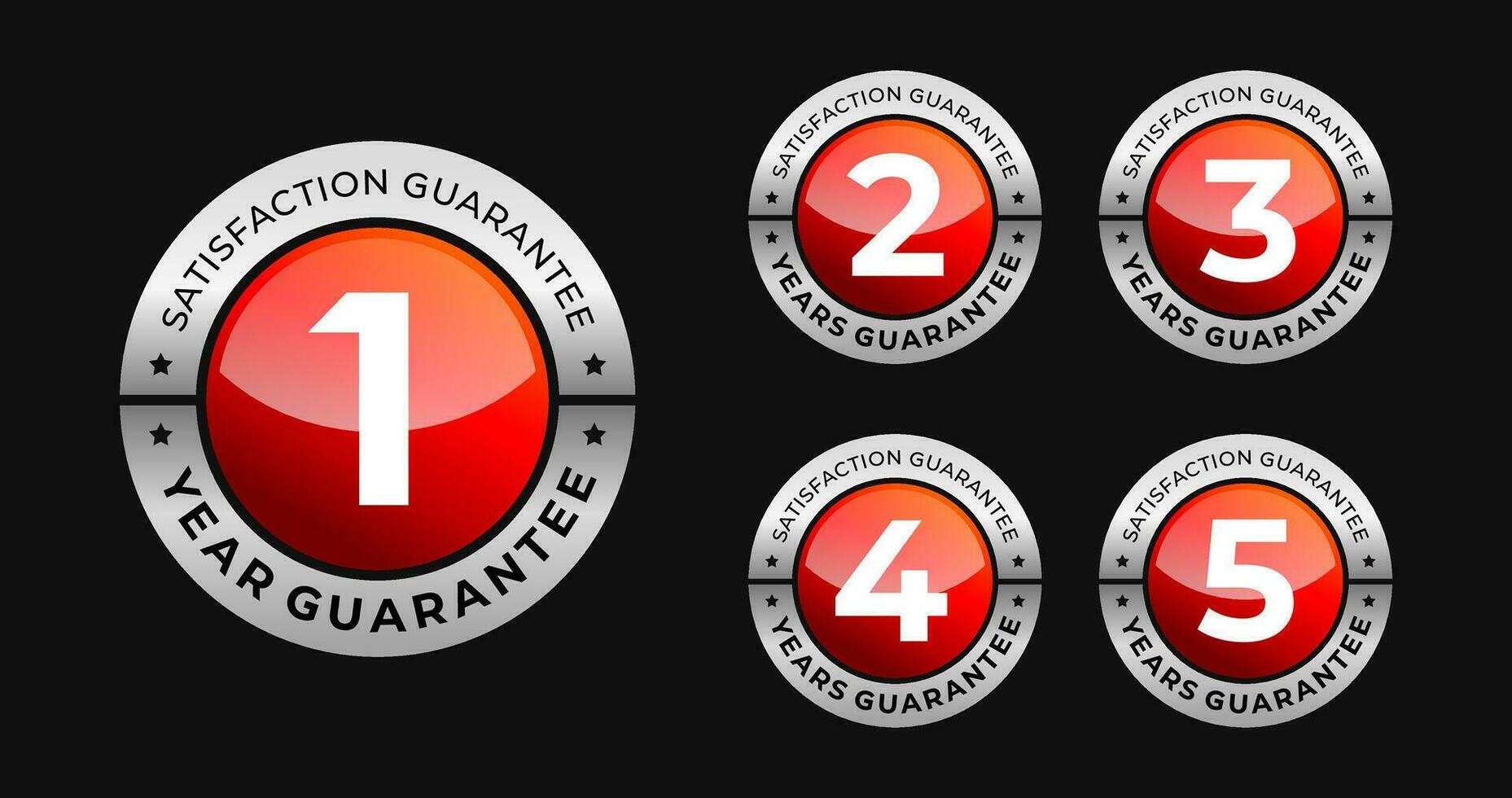 1, 2, 3, 4, 5 years warranty round button label icon set vector. Modern and minimalist design. EPS 10 vector