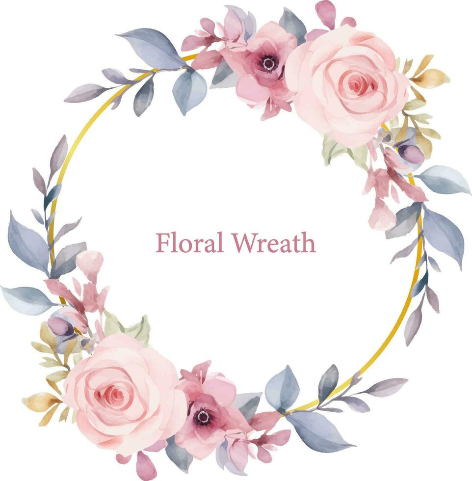 Watercolor Flower Wreath Bouquet Clipart for Wedding Invitation Card vector