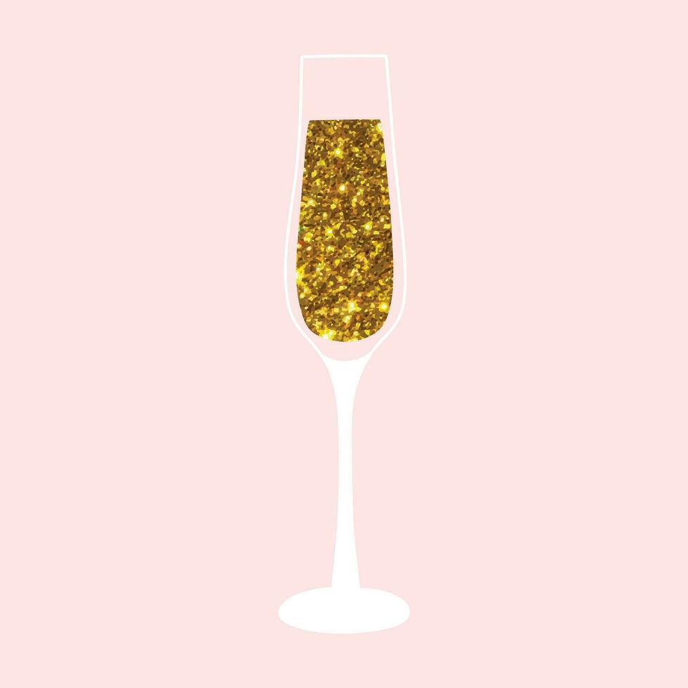 Glass of champagne with glitter. vector illustration. Isolated glass with bubbling champagne.