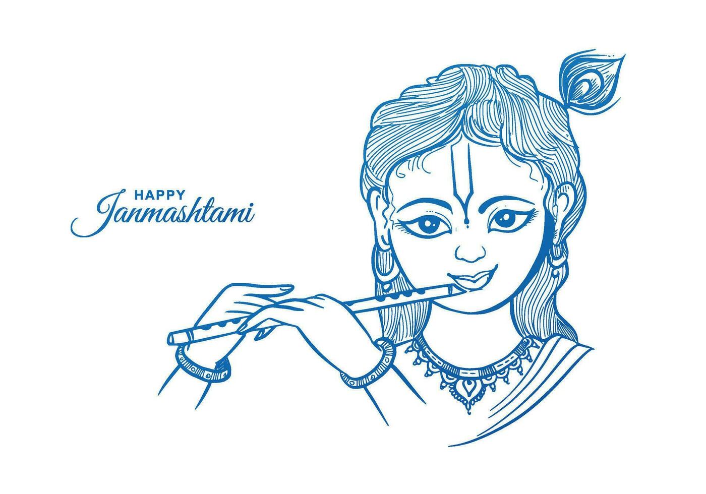 Happy janmashtami greetings with lord krishna sketch card design vector