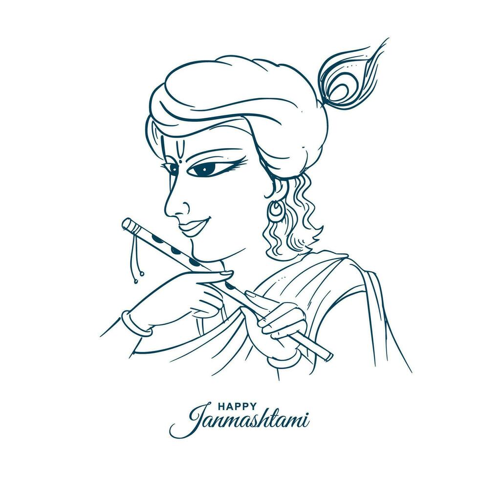 Happy janmashtami greetings with lord krishna sketch card design vector