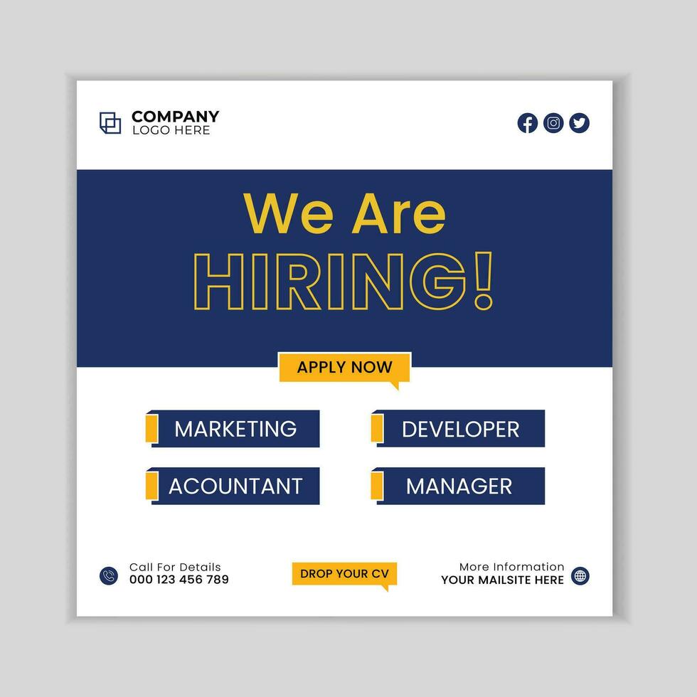 We are hiring job vacancy social media post banner template. We are hiring job vacancy square web banner post design. Hiring Banner bundle. Free Vector. vector