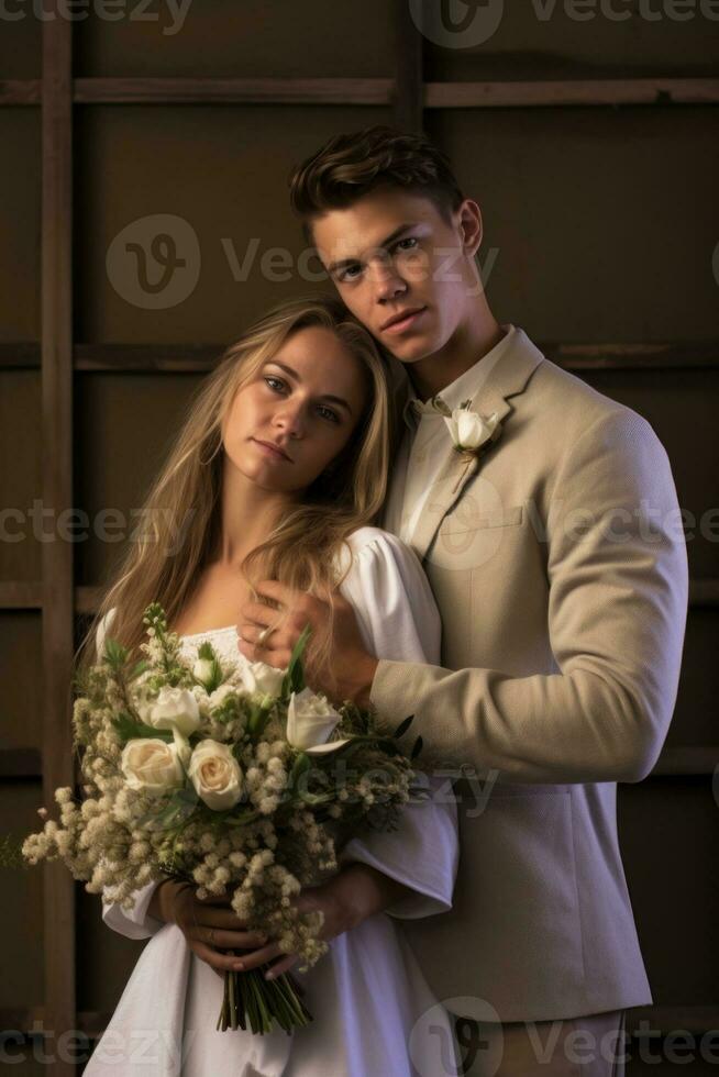 Ai Generative Photo portrait of a couple on wedding day