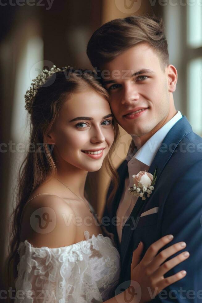Ai Generative Photo portrait of a couple on wedding day