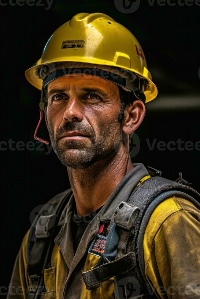 Ai Generative Photo closeup of a worker in a hard hat