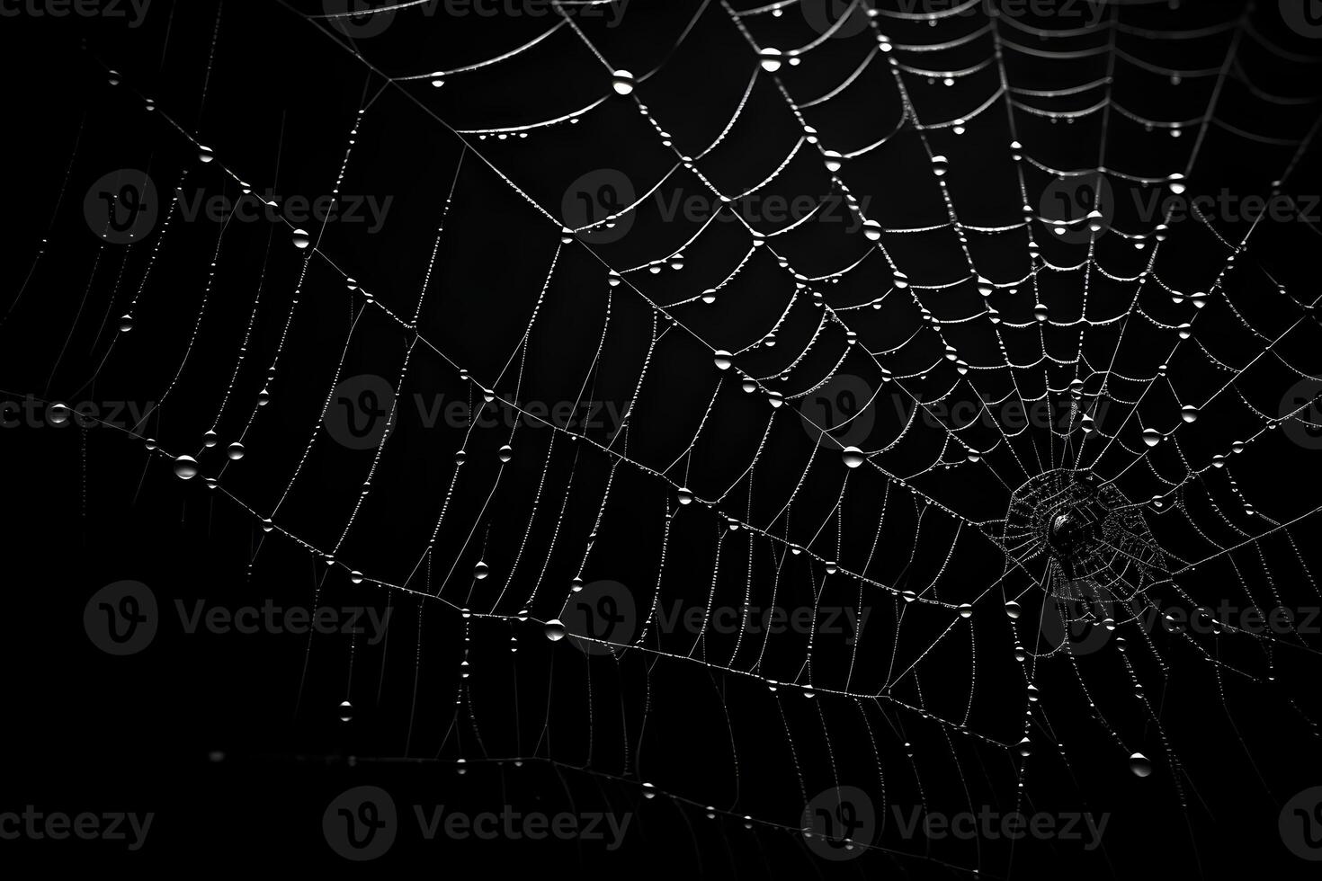 spiderweb with dark background, cobweb with water drops, photo