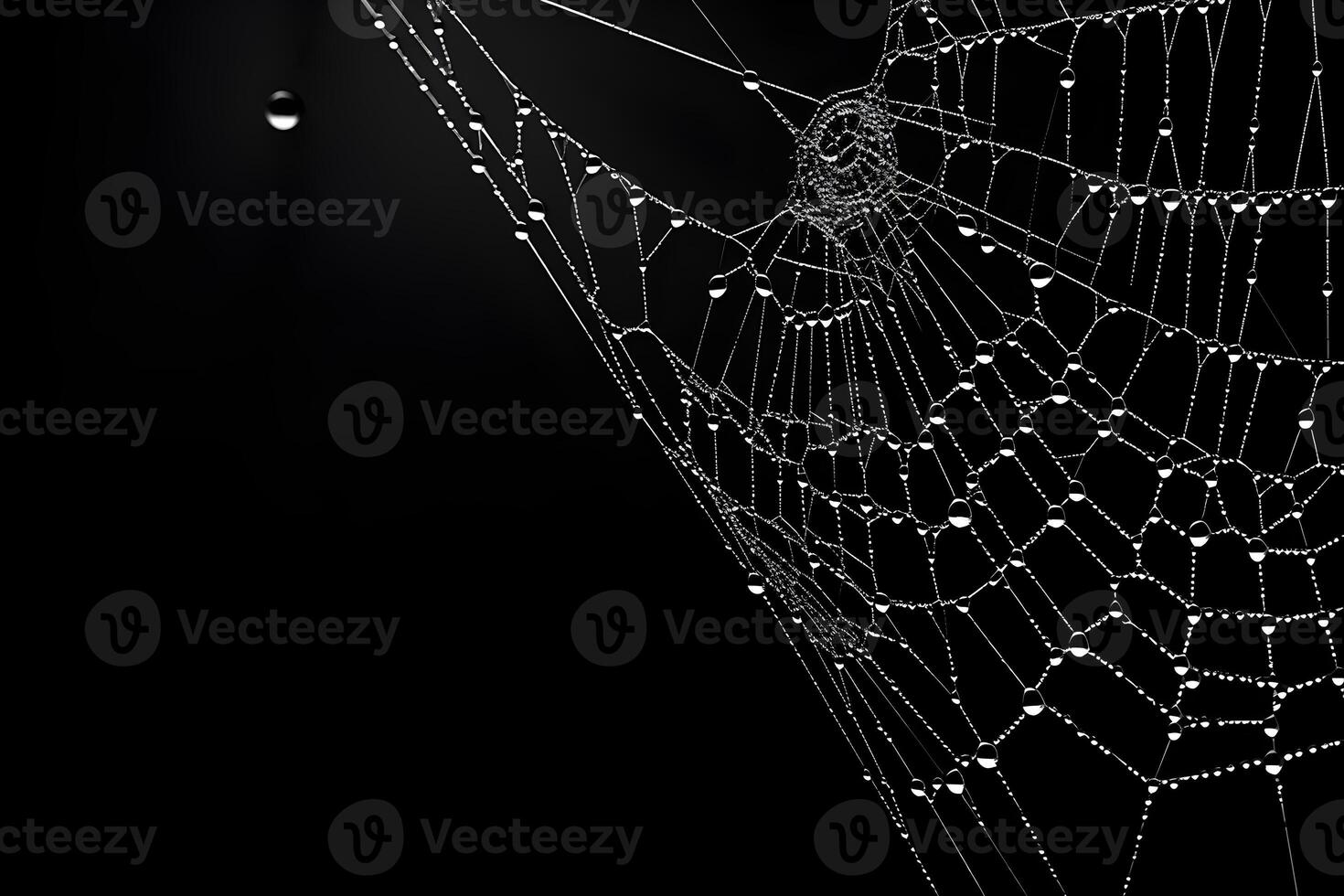 spiderweb with black background, macro white cobweb, photo